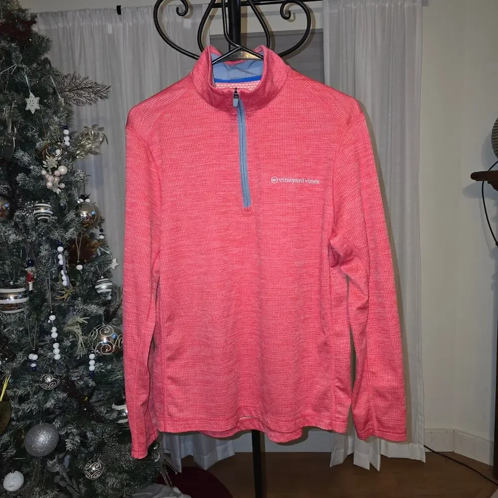 Vineyard Vines Mens Coral Zip-Up Sweater